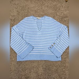 LOFT Womens 100% Cotton Blue and White Striped Sweater Size M